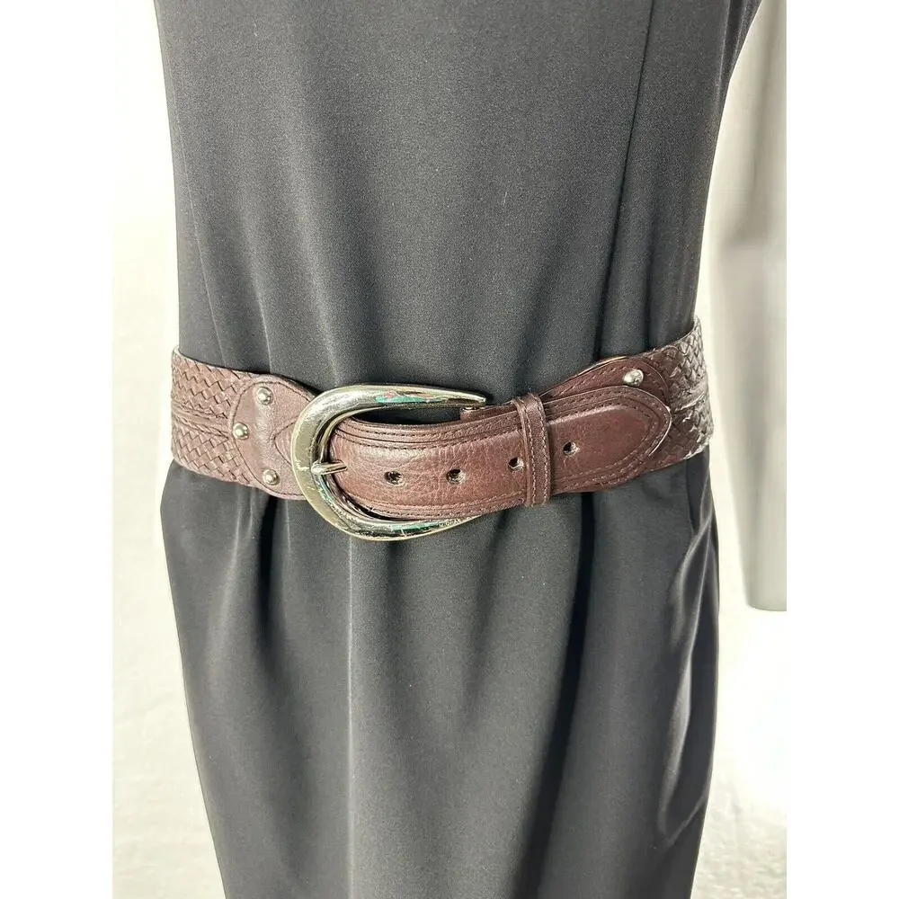 Michael Kors‎ Womens Leather Wide Woven Belt Brown Size Medium 551610